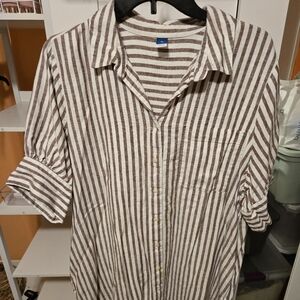 Old Navy Men's Casual Brown and White Striped Shirt